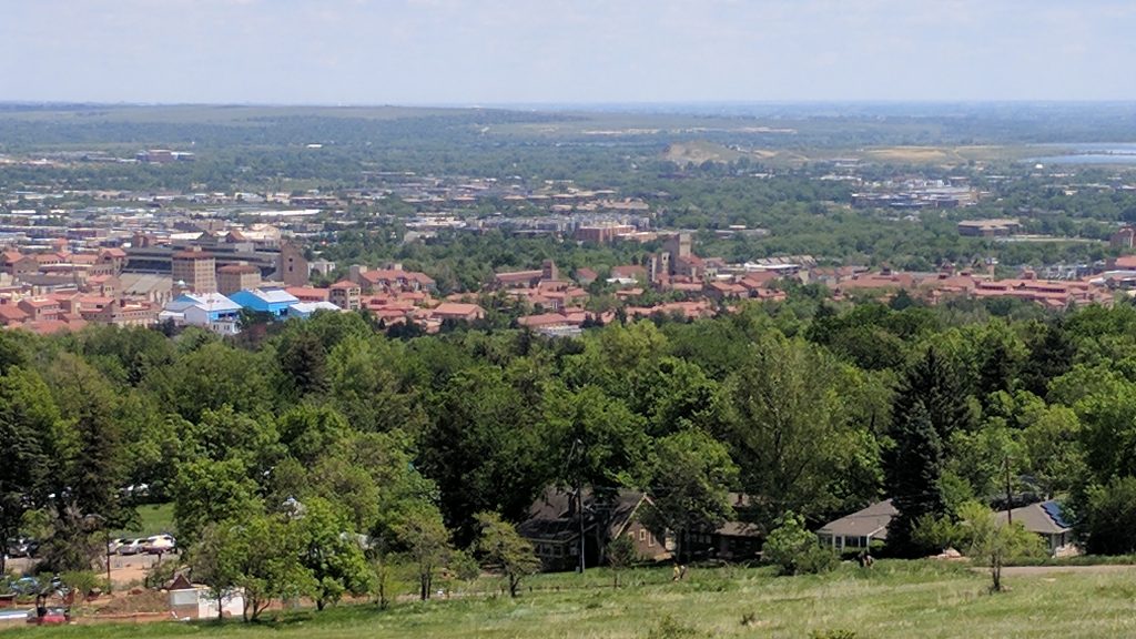 View of the University of Colorado at Boulder as seen from near the start of the trail.